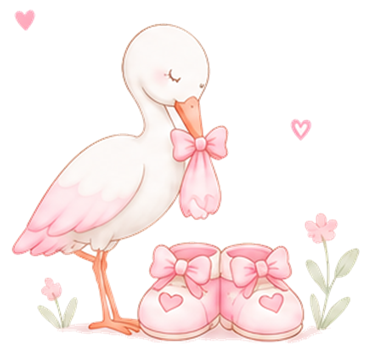 Cigüeña con unos zapatitos de bebé rosados